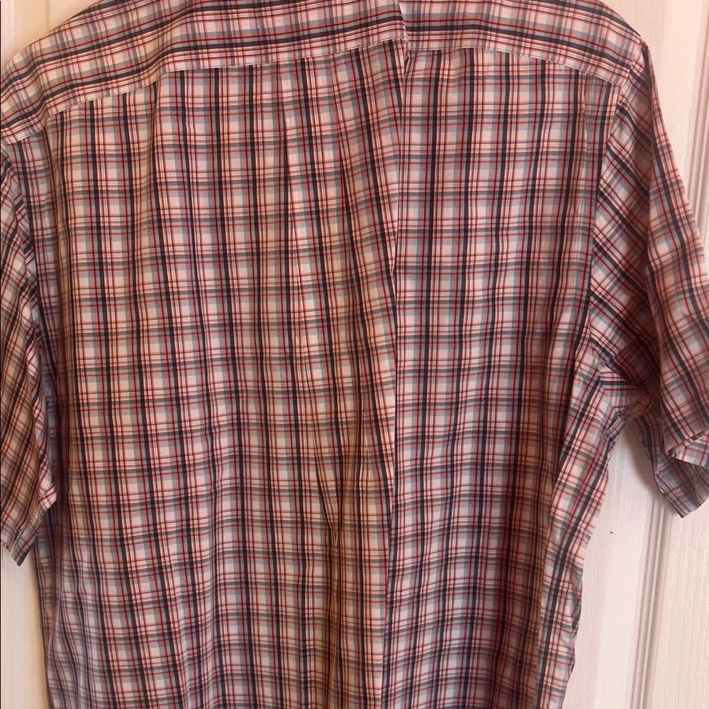 Roundtree & Yorke Red, Teal& White Plaid Button-Down Shirt short sleeved - Picture 7 of 8